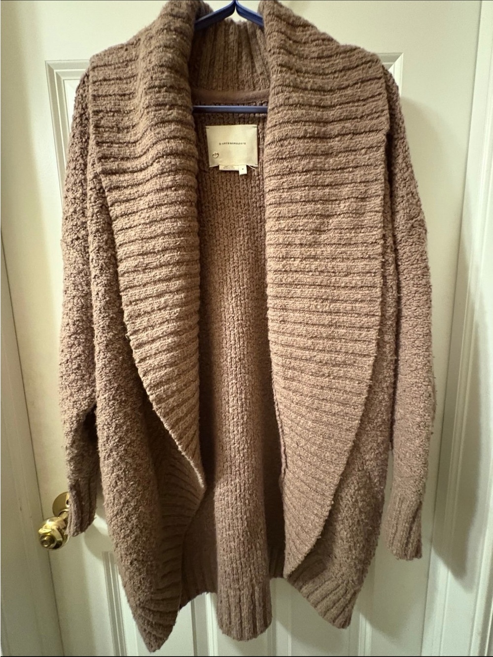 Anthropologie Chunky Taupe Bouclé Turtleneck Sweater